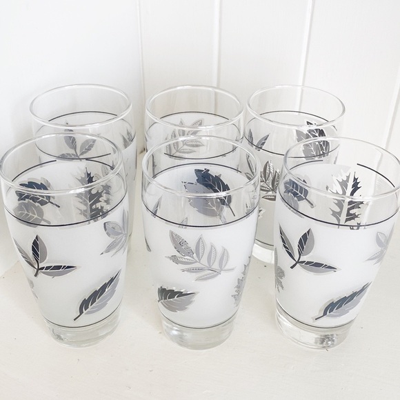 (6) Vintage Libbey Frosted Silver Leaf Glasses MCM - Picture 2 of 6